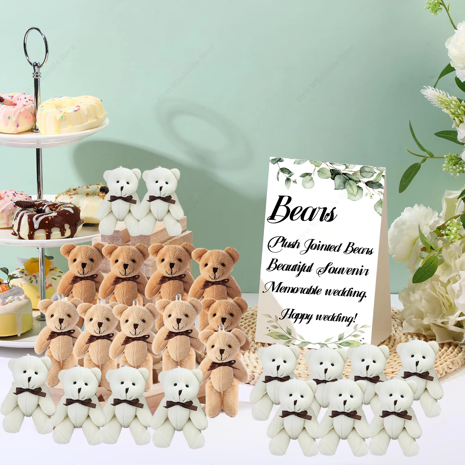 11/13cm Teddy Bear Keychain Joint Movable Stuffed Bear Xmas Ornaments Plush Bears Baby Shower Souvenirs Wedding Gift for Guests