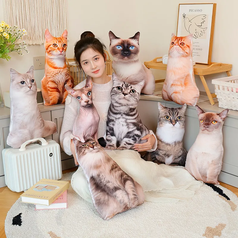 48CM 3D Printed Cat Plush Pillow Simulated Ragdoll Cat‌ Maine Coon‌ Orange Cat Chinese Li Hua Sphynx Cat British Blue Cushion