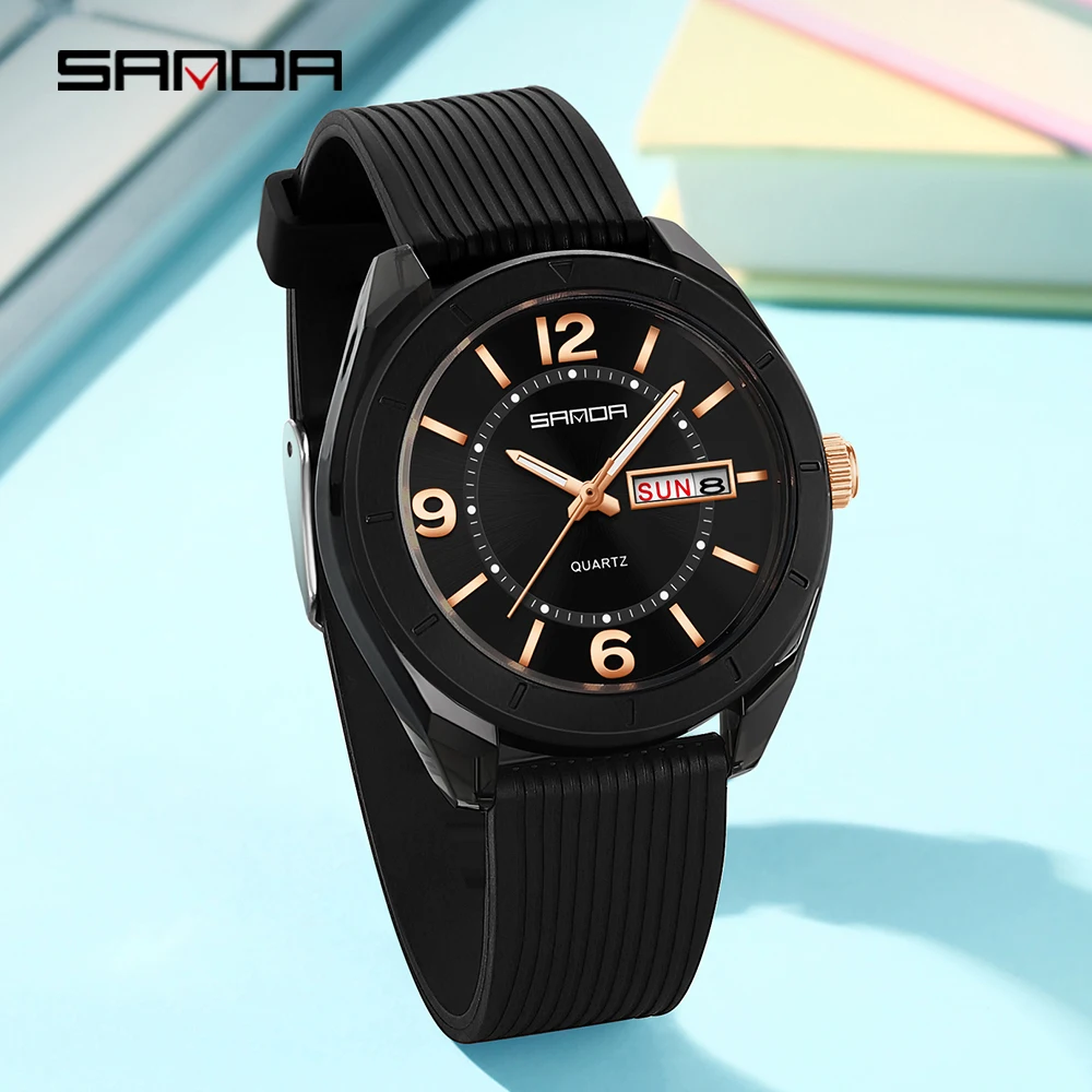 SANDA New 6287 Male and Female Student Leisure Exam Watch, Night Light Waterproof Double Calendar Women's Quartz Watch 2025