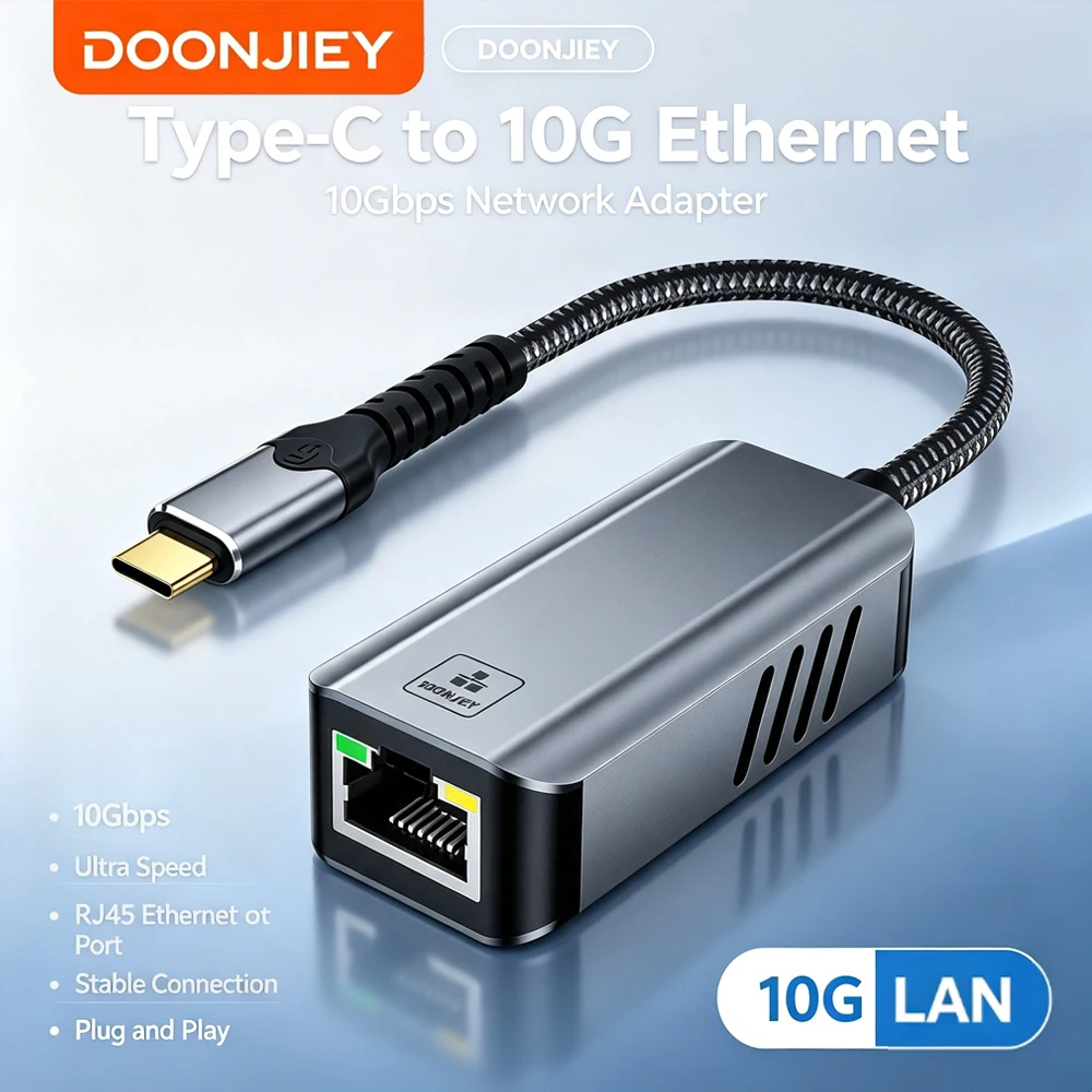 DOONJIEY 10Gbps USB-C Ethernet Adapter for USB4 | MacBook/Mac Studio/PC/Lactop | 10000Mbps RJ45 LAN Card
