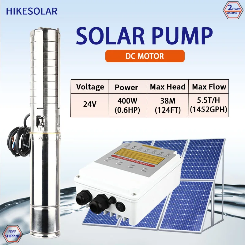 Solar water pump 2 years warranty 400w 0.6HP Submersible Pump SS304 Impeller Best Price Of 4“ DC for garden and farm