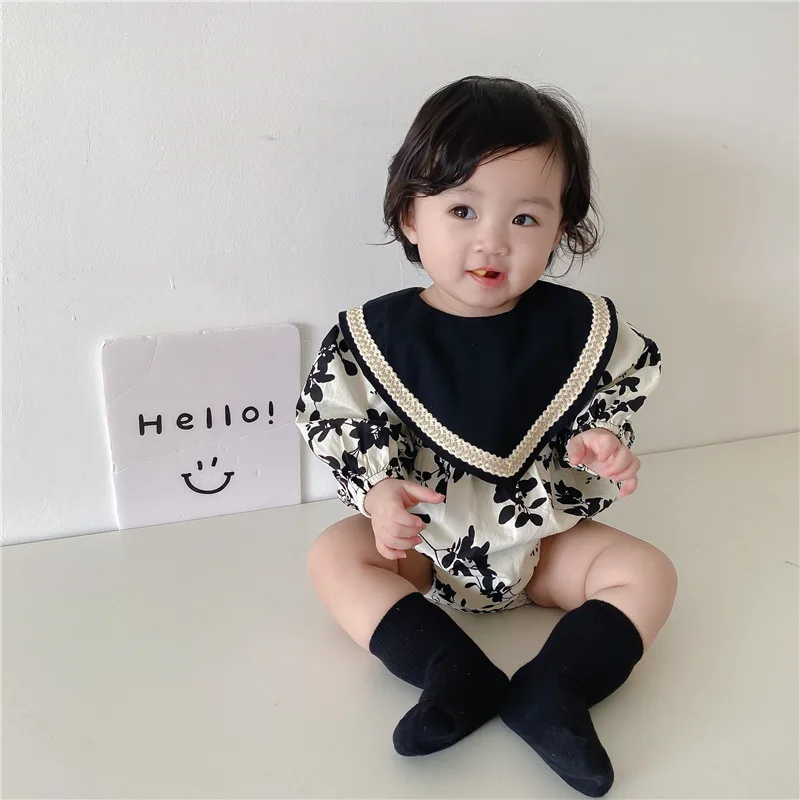 Baby Girl Rompers Long Sleeve Romper Jumpsuits Summer One-piece Retro Dresses Cotton Twins Newborn Baby Girl Clothes 3-24M