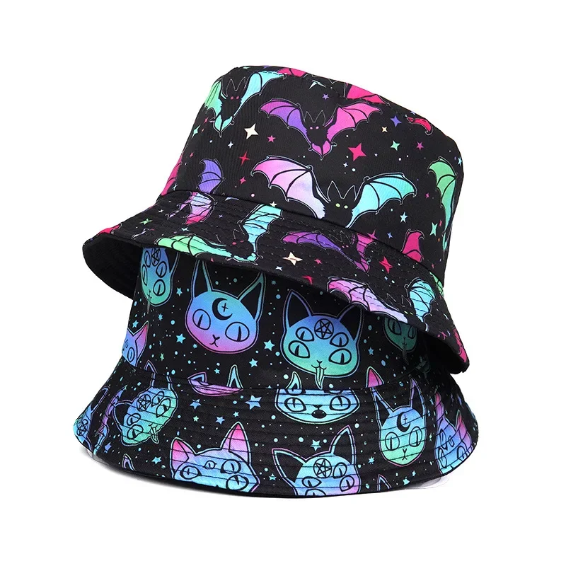 Bucket Hats Women Men Hip Hop Reversible Fisherman Caps 2024 Skull Print Summer Sunshine Outdoor Panama Female Sun Hat