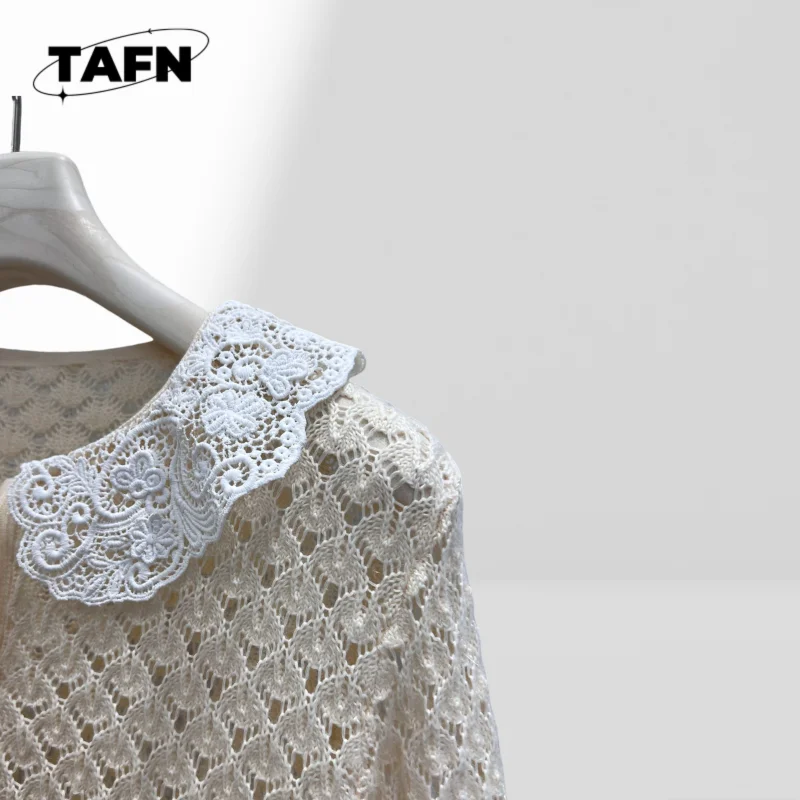 25 primavera e verão novo tridimensional gola de crochê malha pequena camisola superior temperamento rua alta ag2305