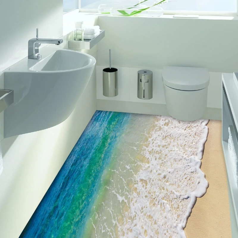 Adesivo per pavimento 3D Ocean Beach carta da parati per acqua di mare decalcomania murale autoadesiva