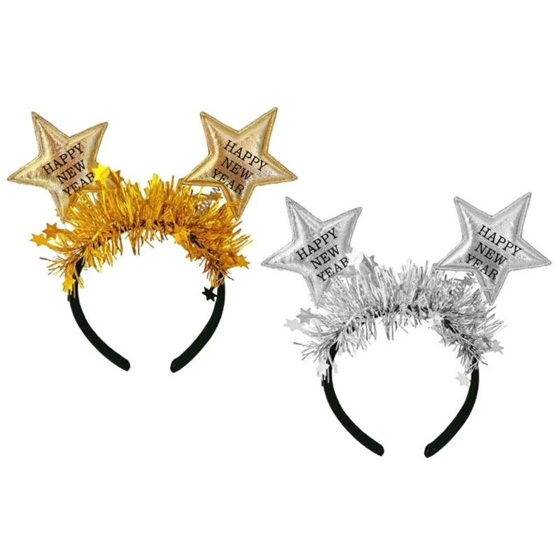 New Year's Five Pointed Star Bright Silk Hair Hoop HAPPYNEWYFAR Christmas Party New Year's Eve Performance Carnival Headband