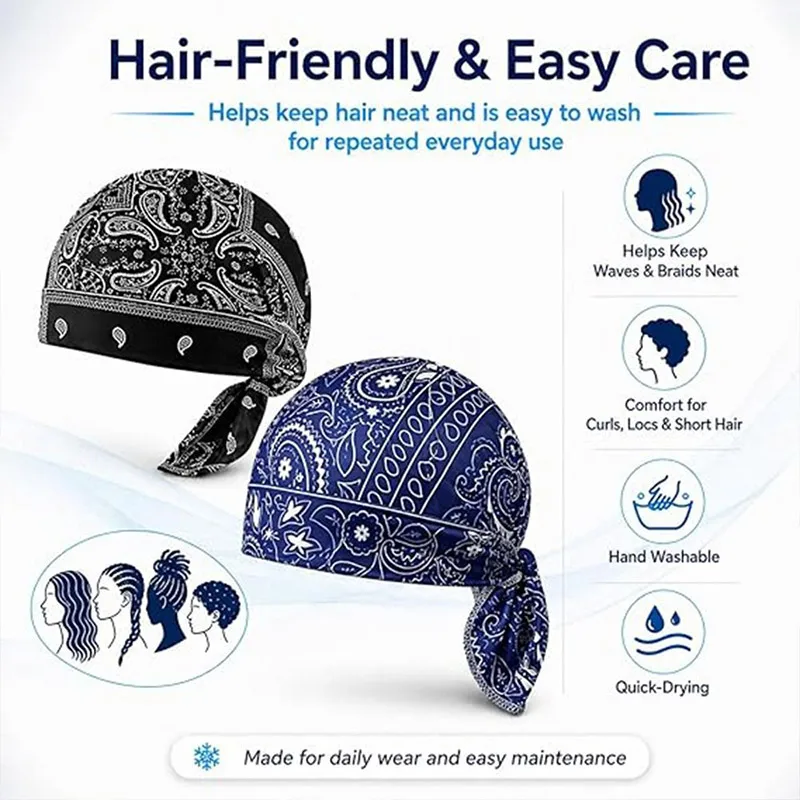 Paisley Print Pirate Head Wrap Breathable Cycling Do Rag Cap Lightweight Hip Hop Beanie Multi-Color Sweat Wicking Skull Cap