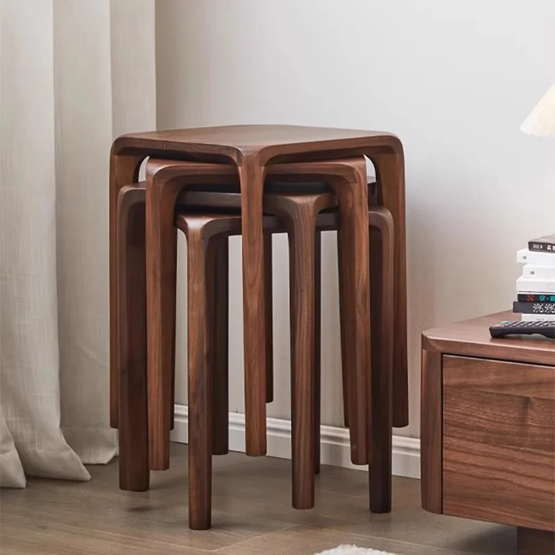 LMM solid wood stool stackable wooden stool household strong and durable square stool