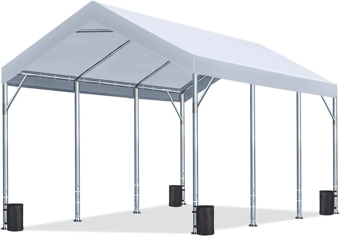 12x20 ft Heavy Duty Carport Potable Car Canopy Garage Party Tent Boat Shelter, Adjustable Height from 9.5 ft to 11 ft, White