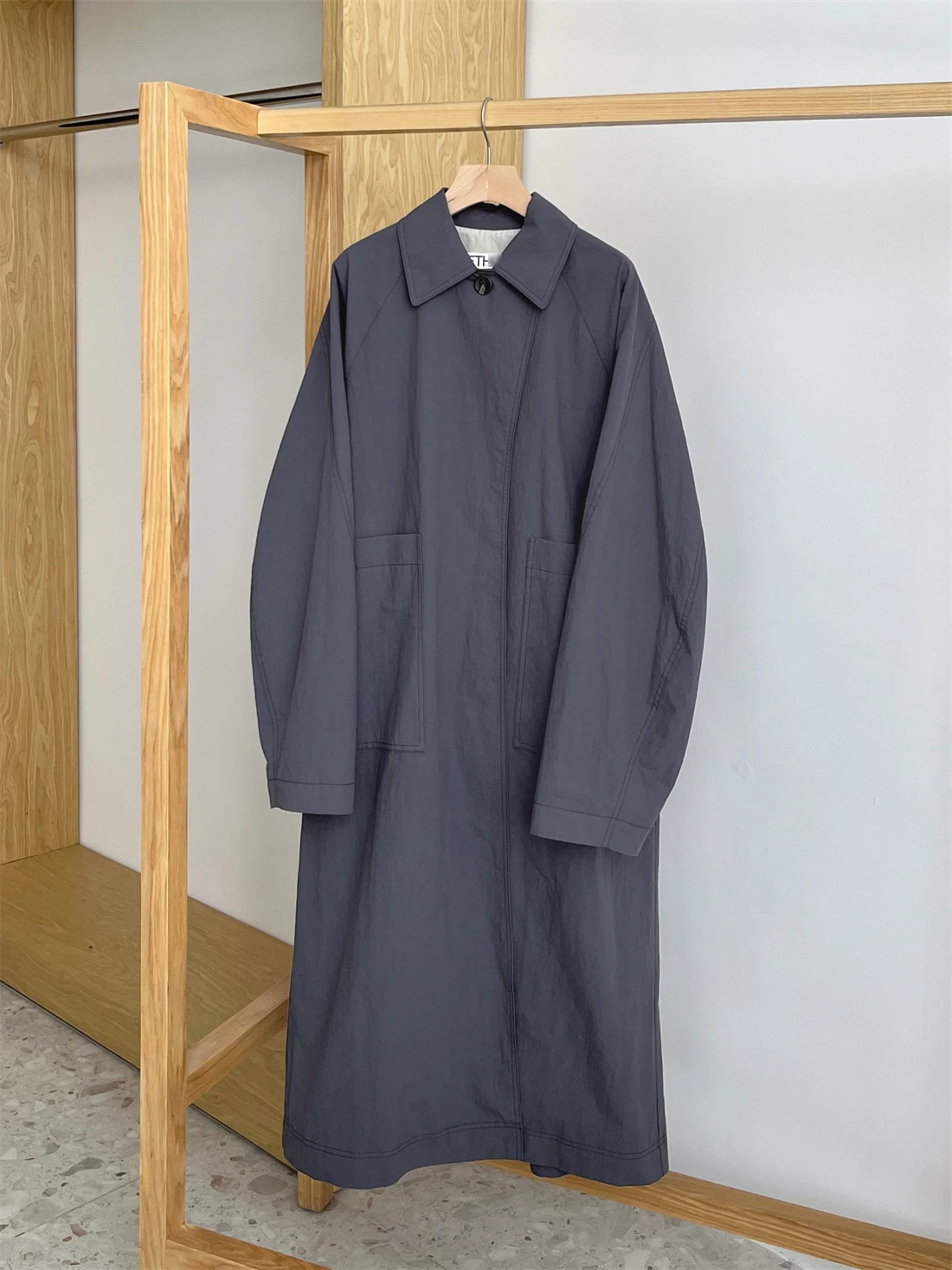 In Stock Preon Factory Homemade Ha Autumn Ethos Same Sle Temperament Double Button Loose Straight Trench coat Outerwear