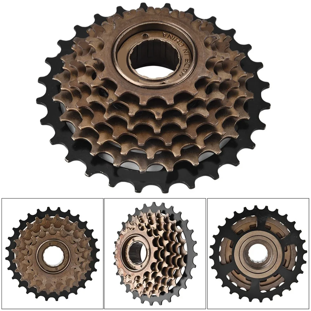 

14-28T Bicycle Freewheel 7 Speed High Carbon Steel Bike Cassette Sprocket Black and Brown Easy Installation