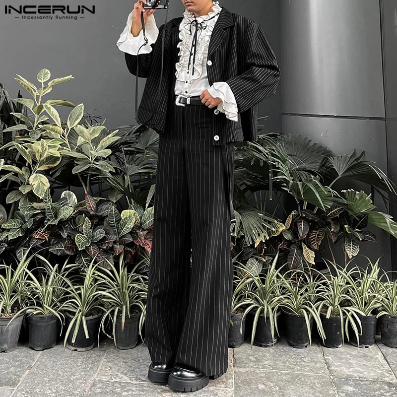 Stylish Well Fitting Sets INCERUN 2024 New Men Long Sleeved Blazer Pants Casual All-match Male Striped Hot Selling Suit 2 Pieces