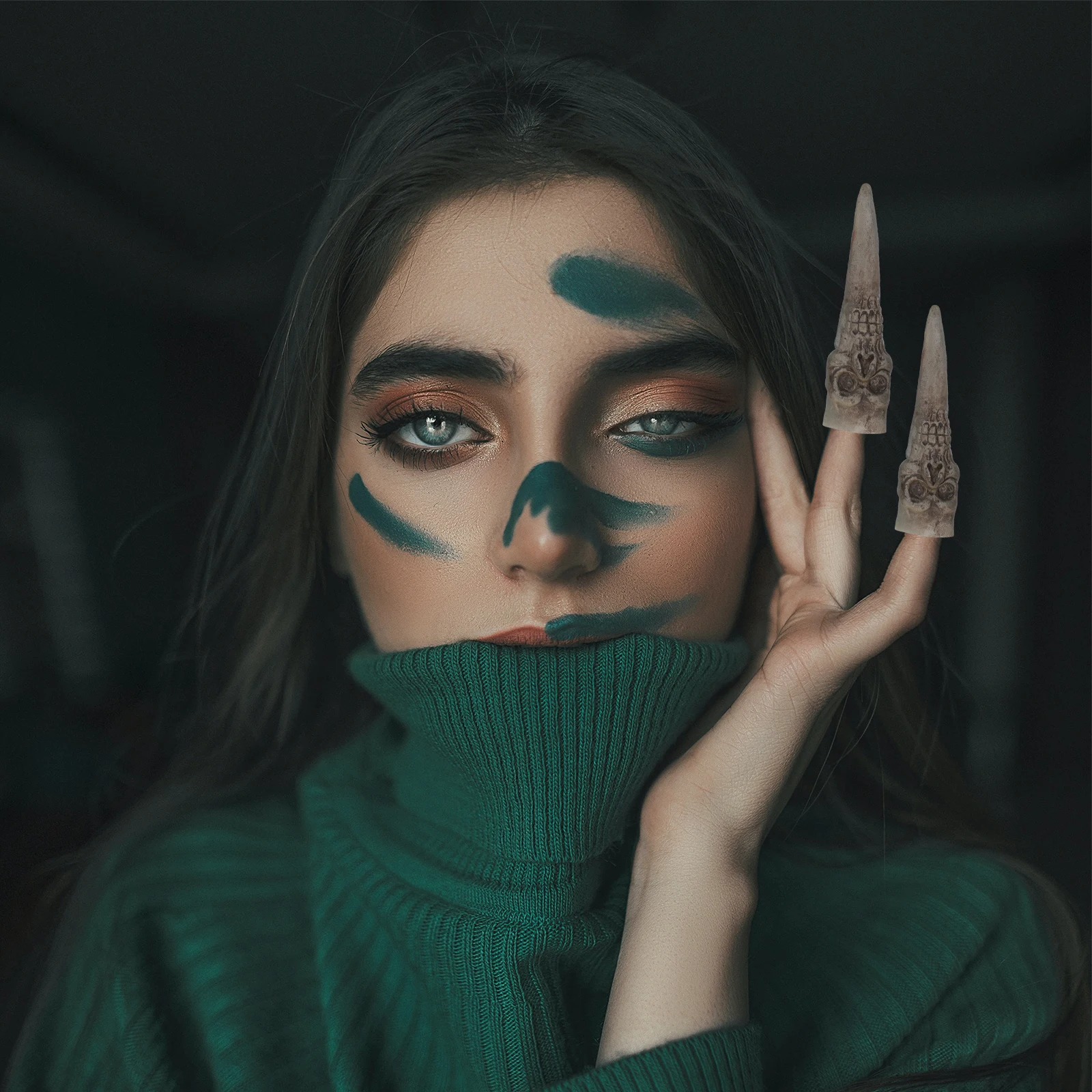 5-teiliges falsches Nagel-Set aus Kunststoff, lange Abdeckungen, Halloween, Hexenfinger, gruselige Requisiten, gruselige Zombie-Nägel, Cosplay, H-Puppen