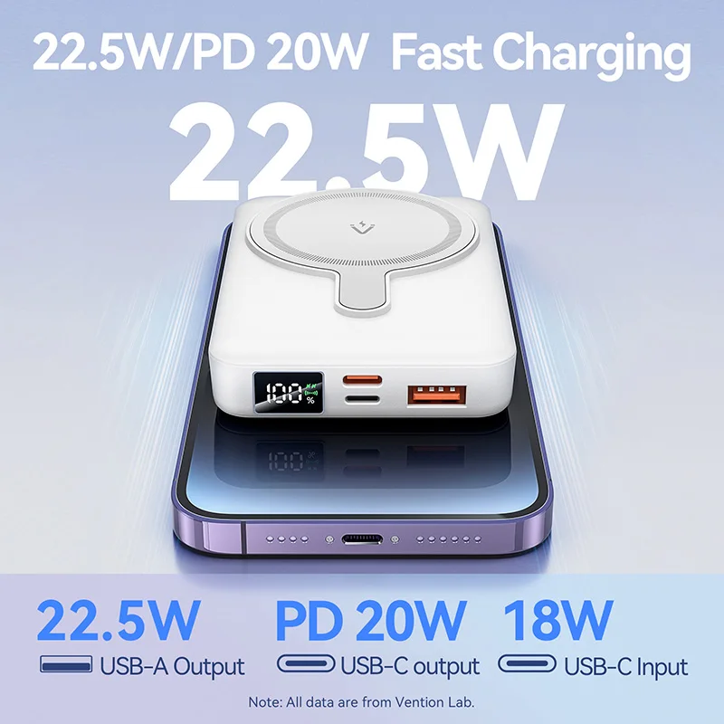 Vention 10000mAh Power Bank Magnetic Portable PD 22.5W Wireless Fast Charging Mini PowerBank for iPhone 15 Pro Max 14 13 12 X 8