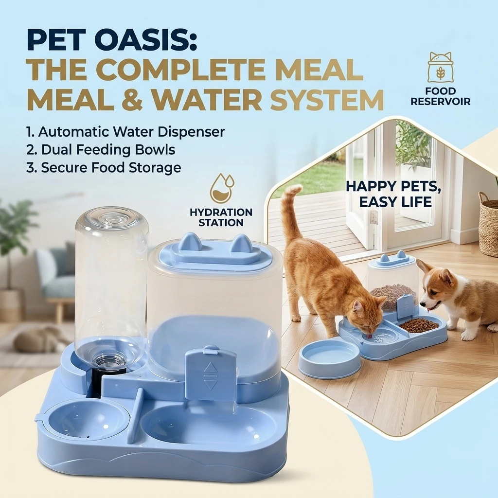 Automatic Refilling Food Basin for Cats with Integrated Water Bowl Neck Protection Pet Feeding Tool Fully Automatic