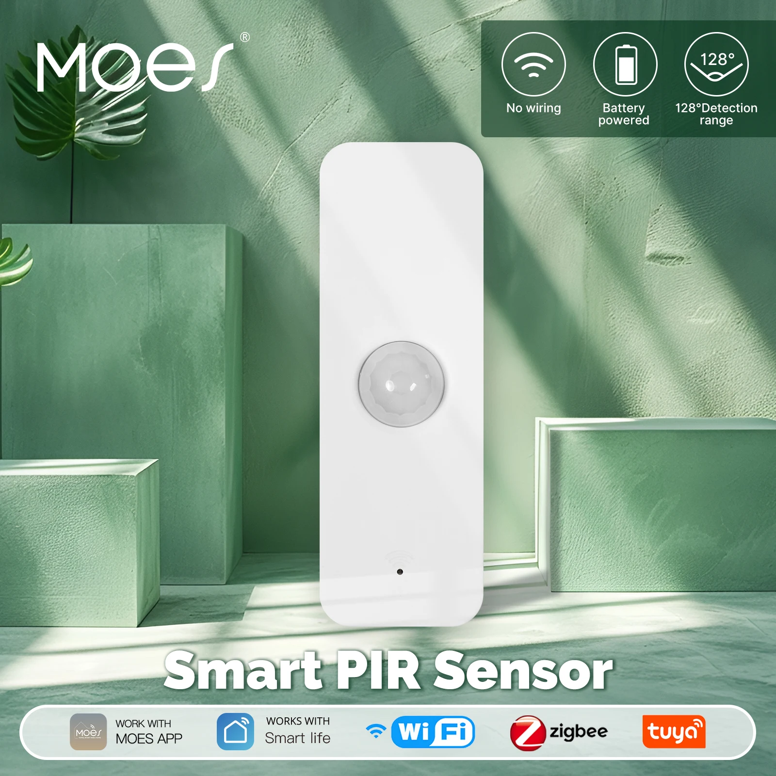 

MOES Tuya WiFi/ZigBee Smart PIR Sensor Human Body Infrared Motion Detector Home Security Scene Linkage Automation Battery Power