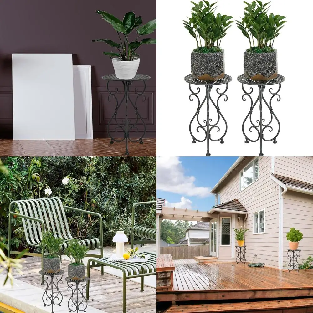 

Набор из 2 прочных металлических подставок для растений, высота 17 дюймов, универсальные для использования в помещении и на улице, черные