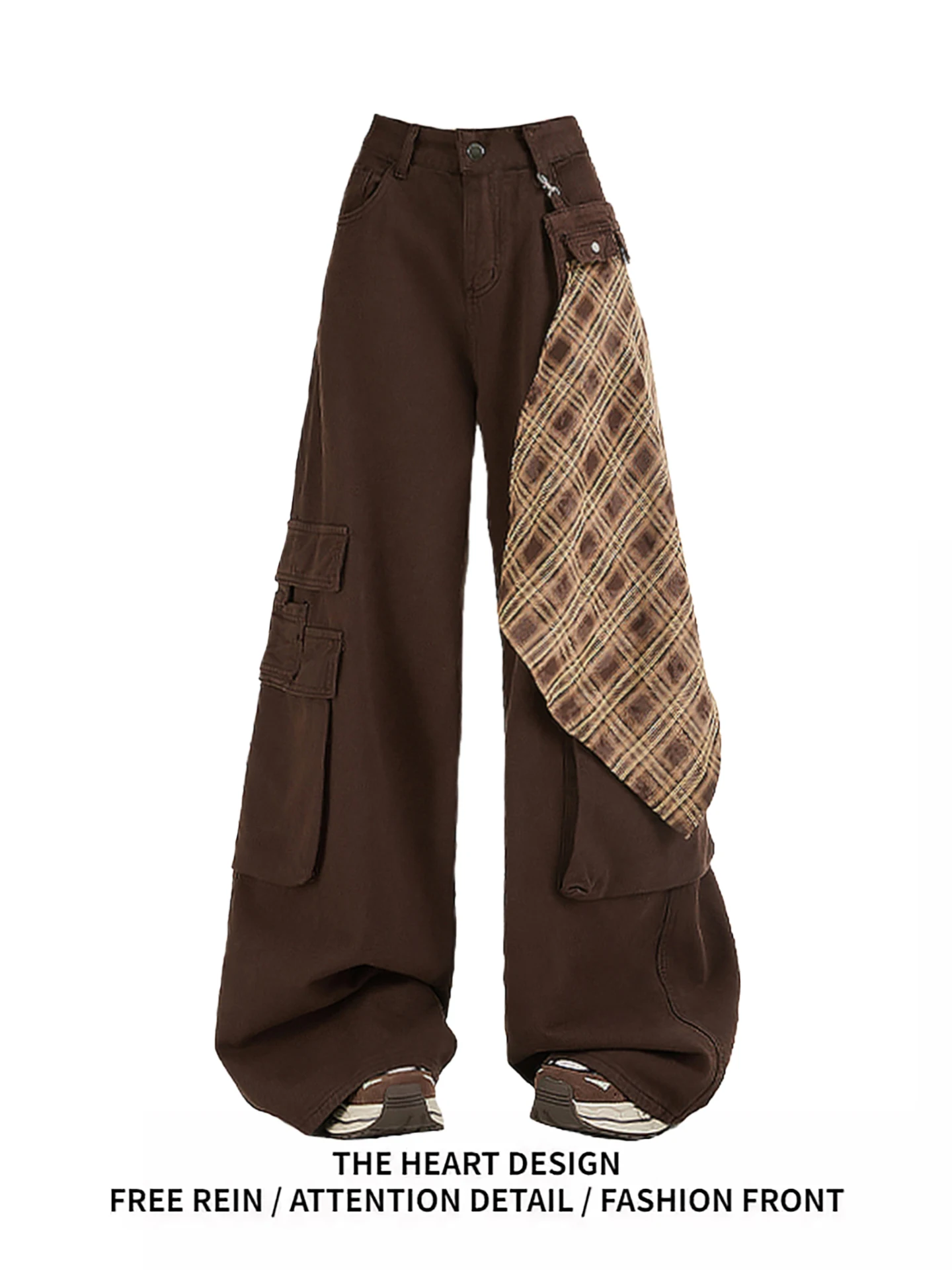 

Women's Wide Leg Jeans High Waist Cargo Pants Autumn New Sle Floor Length Pants Deep Brown Casual Comfortable Wear Resistant