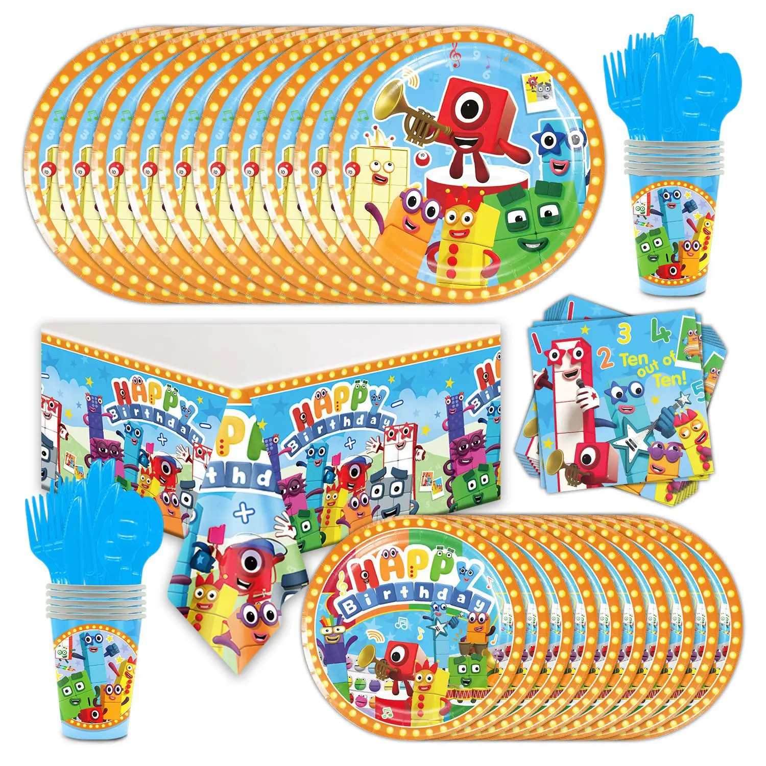 Number Building Blocks Birthday Party Decoration Disposable Dinnerware Cup Plate Napkin Tablecloth for Kids Baby Shower Supplies