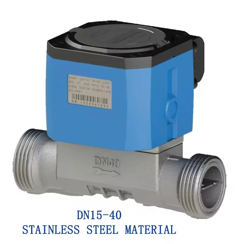 DN15 DN20 DN25 DN32 DN40 Ultrasonic Water Flow Meter การเชื่อมต่อแบบเกลียว IP68 แบตเตอรี่ลิเธียมในตัว RS485 MODBUS FlowMeter