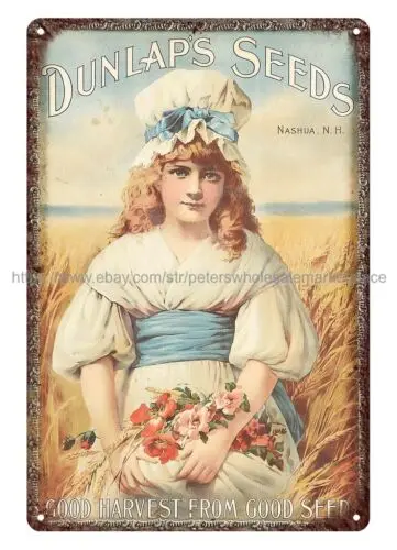 DUNLAP'S SEEDS - Letrero de metal con diseño de chica bonita NASHUA, NUEVA HAMPSHIRE, para decoración de pared del hogar