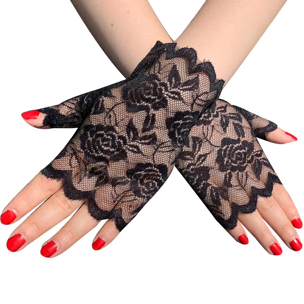 Guantes de encaje Floral japonés Lolita para mujer, malla gótica Y2K, flor de encaje, pulsera de rejilla Sexy, accesorios de Cosplay de Halloween