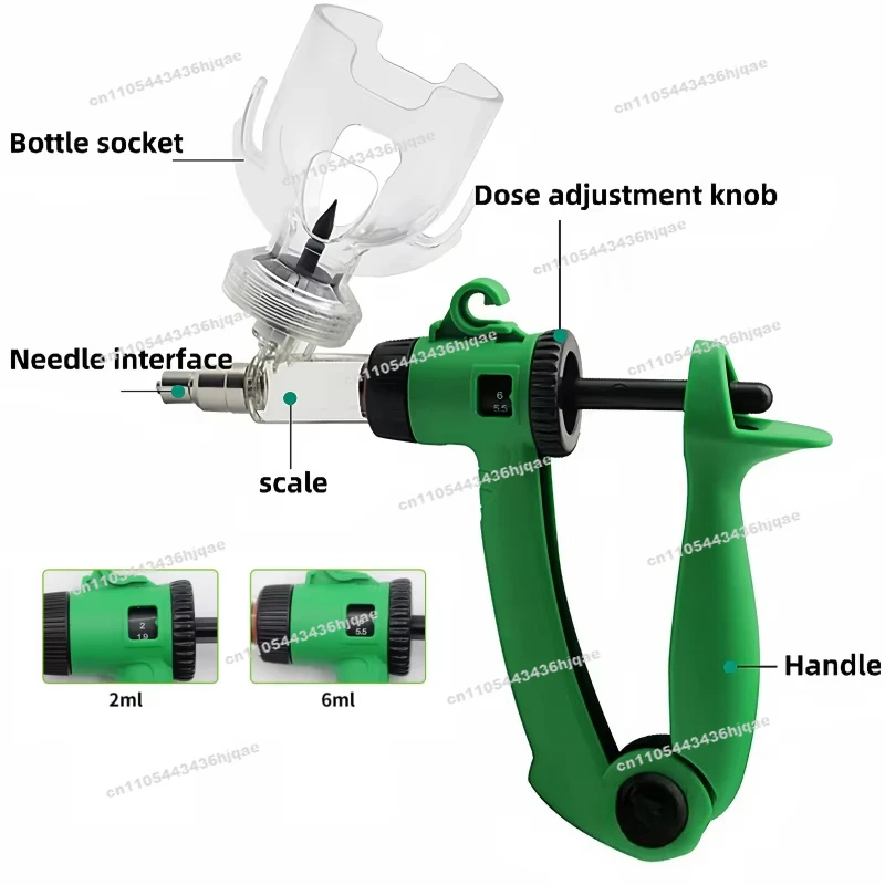2Ml 6ML Green Veterinary Injector for Sheep Cattle Pig Automatic Continuous Veterinary Injector Plastic Vaccine Injector
