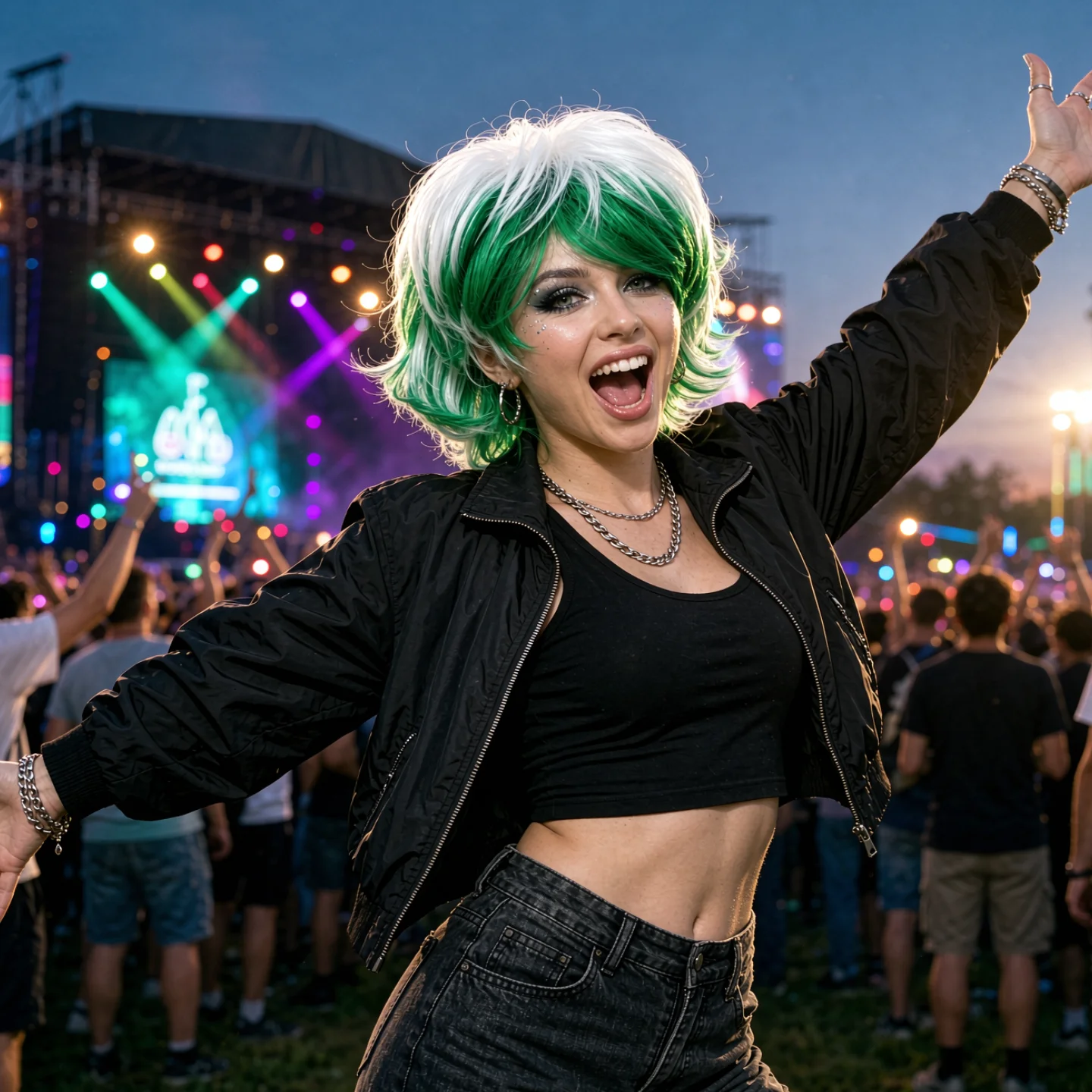 Anxin Brand Synthetic Fiber Wig: Green and Silver-White Interwoven Fluffy Short Curls, Perfect for a Whimsical Holiday Vibe, Suitable for Christmas-Themed Parties, Halloween Costumes, Cosplay, and Music Festivals
