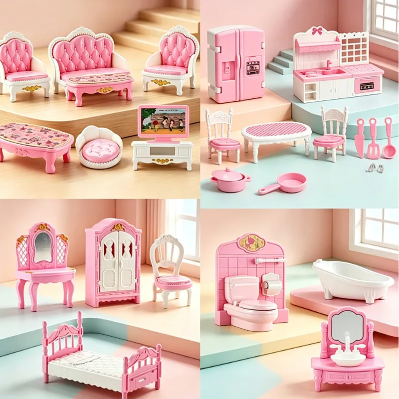 Hot Sale Cute Kawaii Pink 10 Items/Lot Miniature Dollhouse Furniture Accessory Kids Toys Kitchen Cooking Things For Girl Gifts