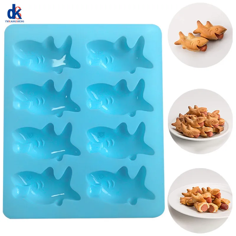 New DIY Shark Silicone Molds 8 holes Marine Animals Baking Cake Decoration Tools Ice Pudding Fondant Biscuit Mold Chocolate