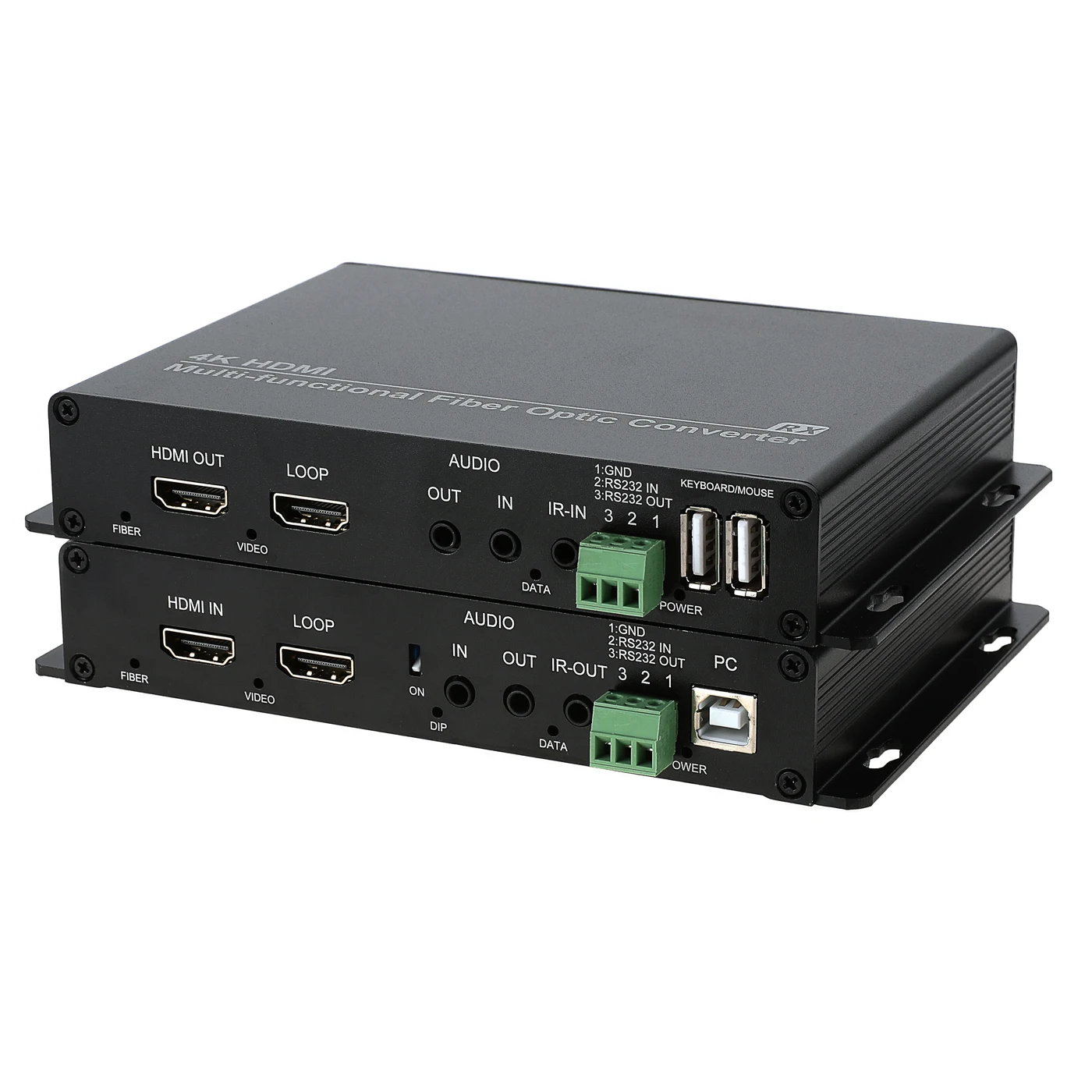 4K HDMI over Fiber Optic Extender, w/KVM USB/RS232 data/IR/3.5mm Audio, Uncompressed 4096x2160@30Hz HDMI Optical Transceiver