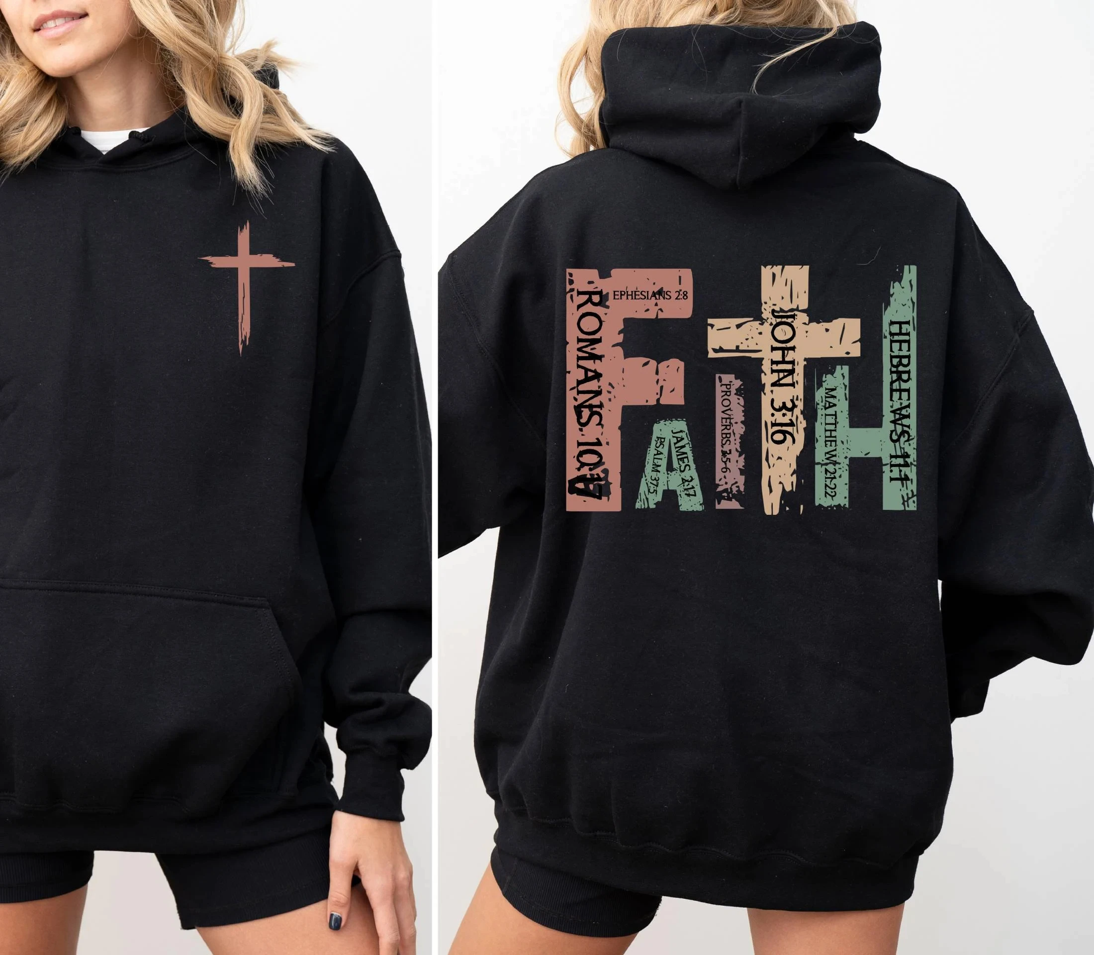 

Christian Cross Graphic Print Hoodie Men's and Women's Long Sleeve Sweatshirt Pullover Y2k Tops Vintage Hip Hop Autumn Clothing