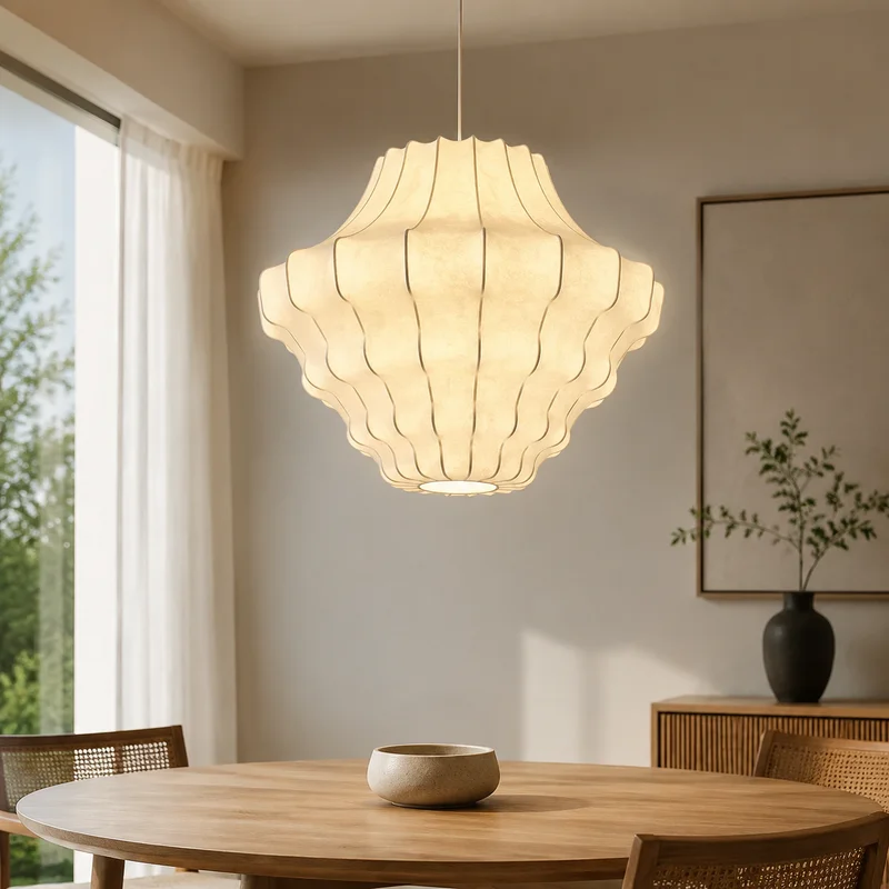 Fabric Ribbed Lantern For Dining Room Bedroom Mid Century Modern Home Decor