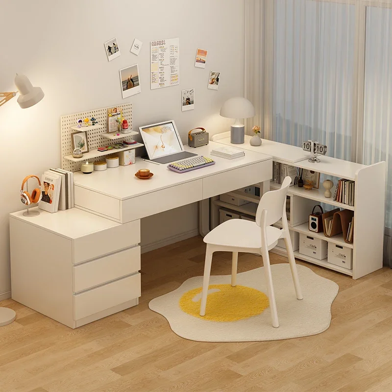 

Dresser computer desk integrated bedroom simple modern small apartment desk bookshelf integrated table cream style dressing tabl