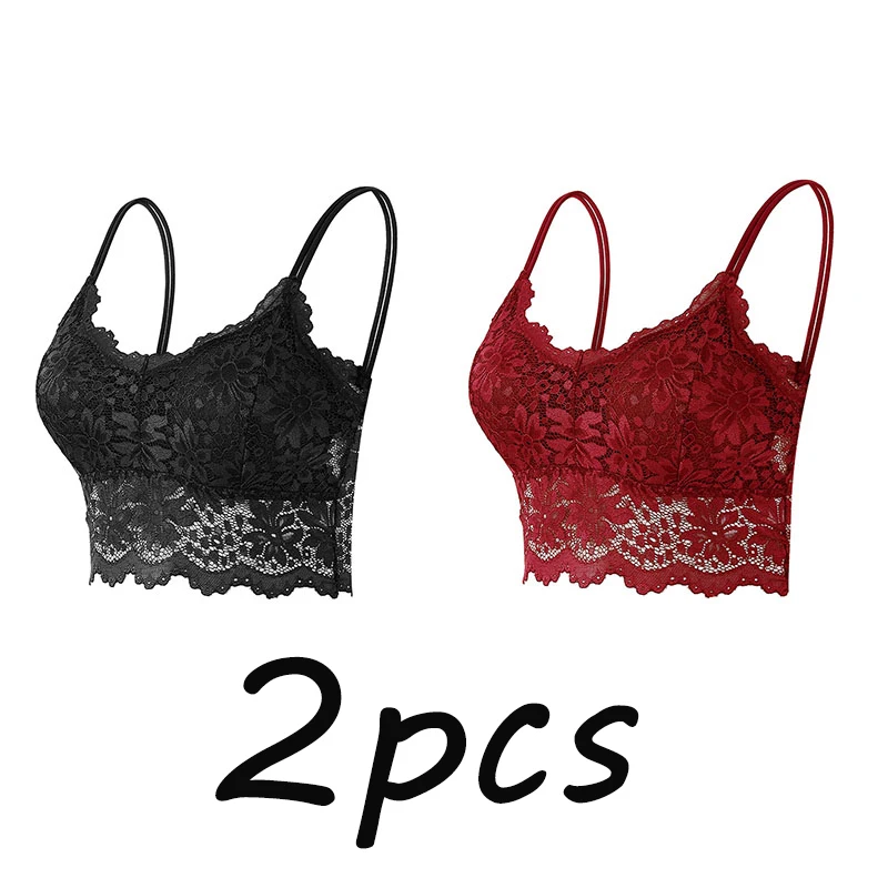 

2PCS VIP New Women Lace Bras Top Comfortable Bralette Solid Color Sexy Underwear Female Hollow Out Lingerie Seamless Bra