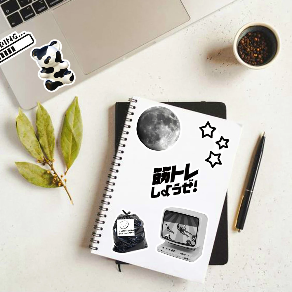 10/30/50 قطعة أسود أبيض Ins نمط الكتابة على الجدران ملصقات الفن الجمالي نمط ملصق الأمتعة دفتر الهاتف مقاوم للماء الشارات حزمة #6