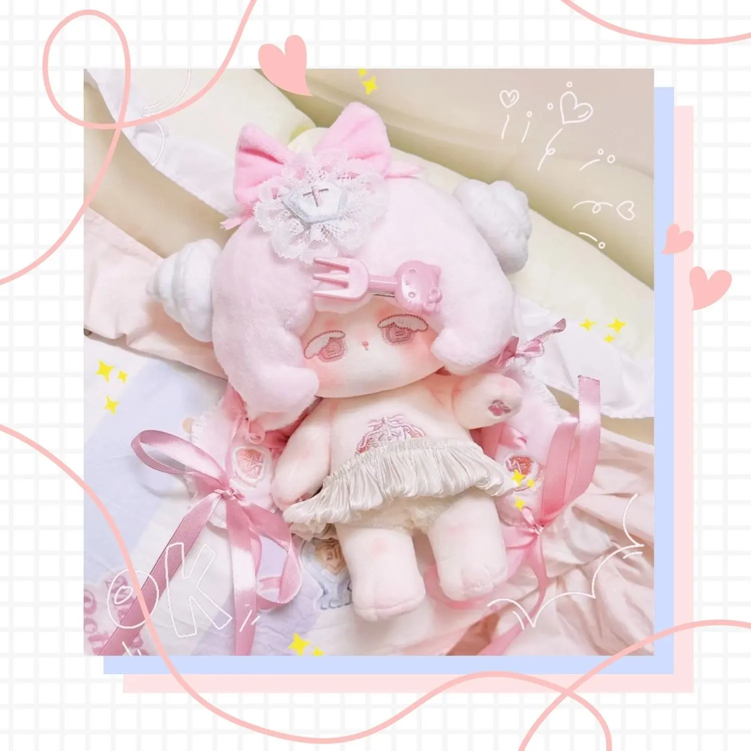 Gao Xiao Yun Angel Princess Monster Stuffed, Peluche en coton, Rose, Lapin, Chambre lente, Mignon, Beurre, Corps, Figurine Anime, Jouet, 20cm