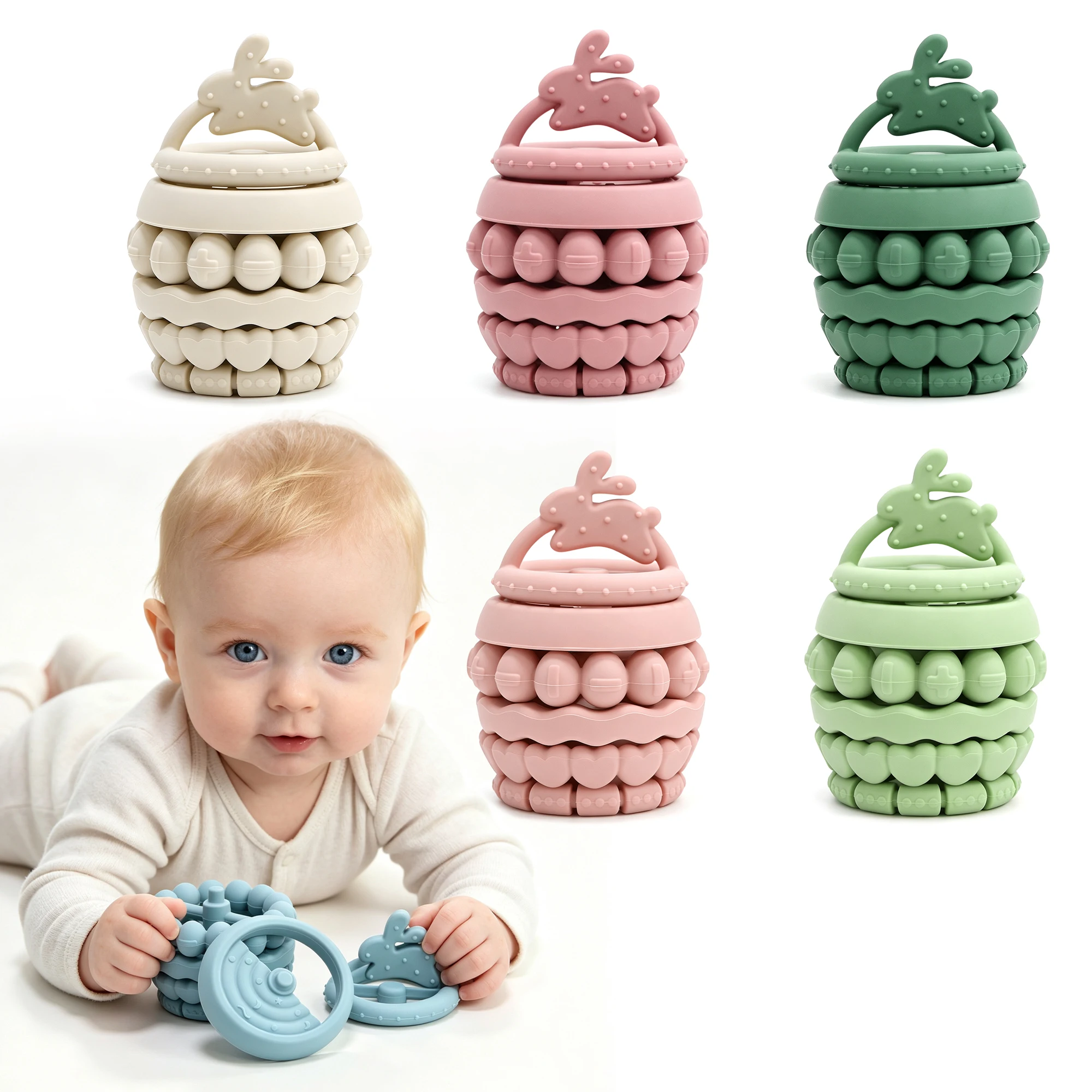 1pc Baby Silicone Stacking Toy, Textured Surface For Baby Chewing, Fun Early Educational Toy, Ideal Gift For Newborns