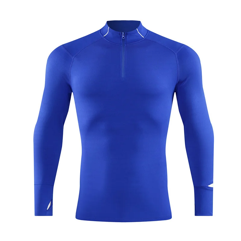 Men's Finger Hole Design Fall Winter Compression Shirt Half Zip High Neck Quick Dry High Stretch Running Gym Training Sport Top view 6