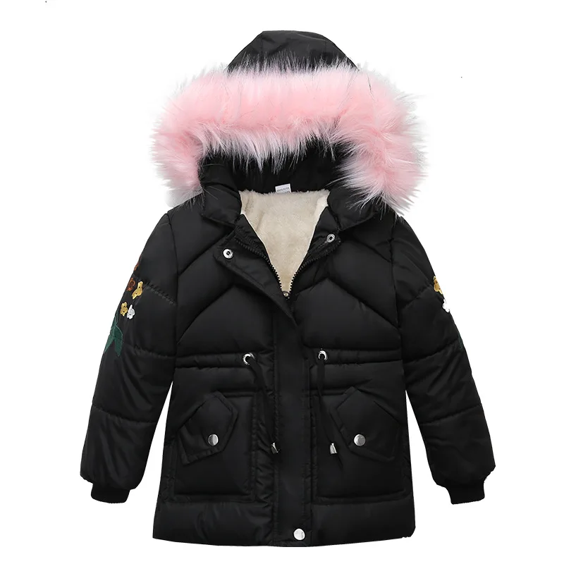 1-9 Years Girls Winter Coat Children Keep Warm Costume Hooded Zipper Jacket Children Embroidery Flower Jacket Kids Parka Outwear