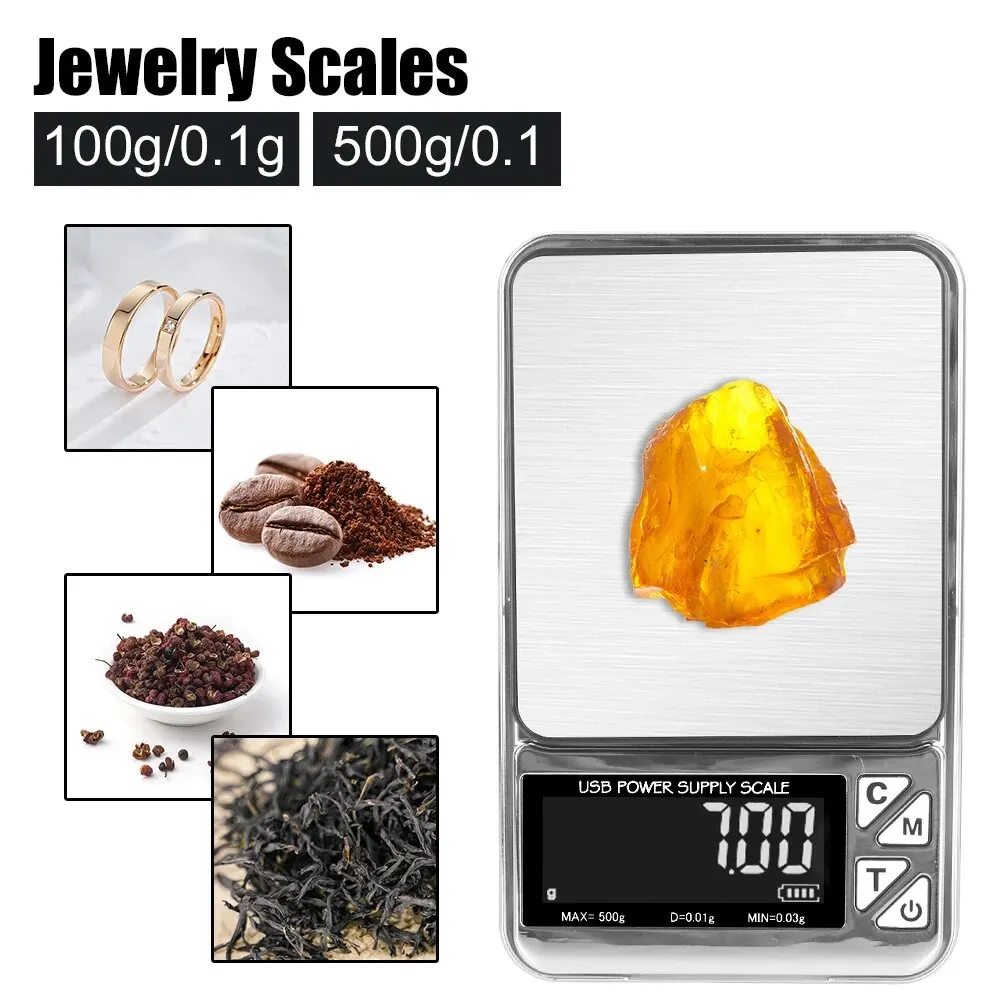 High Precision Electronic Scale 500g/100g Digital LCD Count USB Charging Stainless Pocket Kitchen Scales