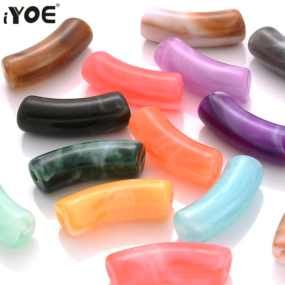 iYOE 5/10pcs Colorful Gradient Bent Pipe Beads Acrylic Elbow Tube Beads For Jewelry Making Bracelet Earring Phone Chain Supplies