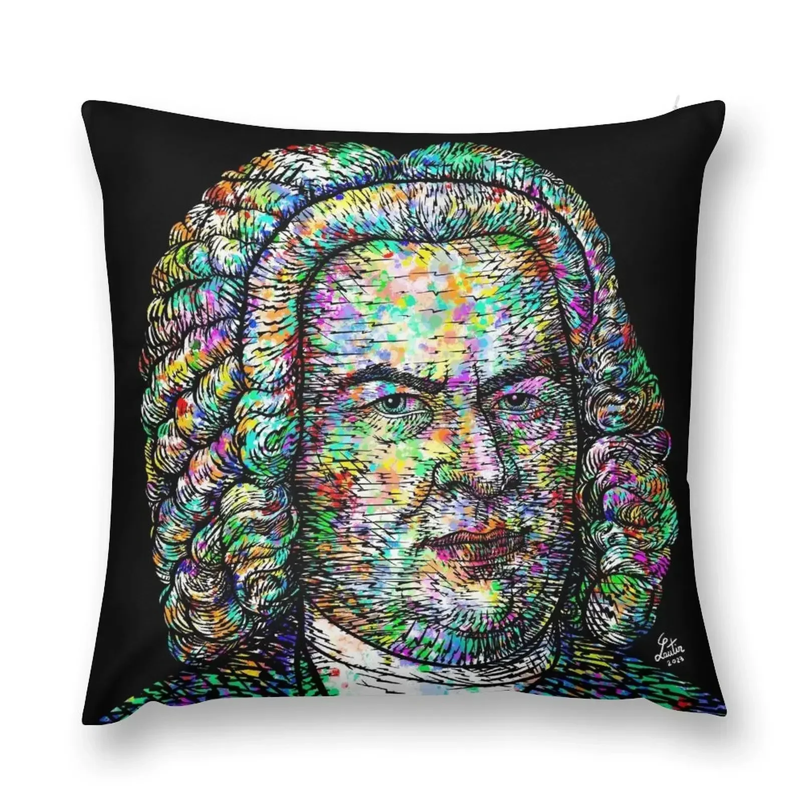 JOHANN SEBASTIAN BACH ink and watercolor portrait Throw Pillow Sofa Cover Decorative Cushions pillow