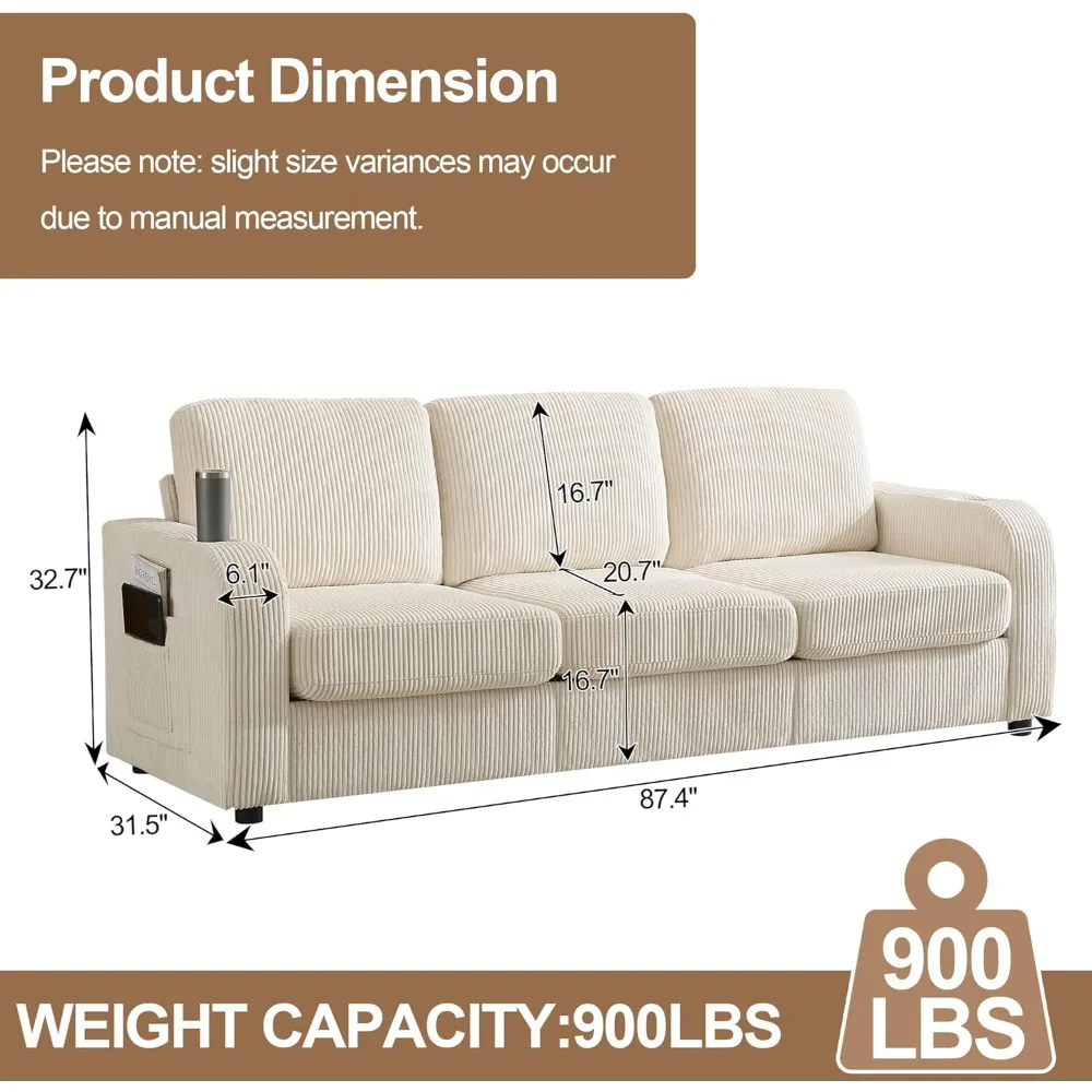 أريكة حديثة مريحة ذات 3 مقاعد كبيرة الحجم مع مقاعد عميقة وحاملات أكواب، مثالية لغرفة المعيشة مصنوعة من قماش سروال قصير #2