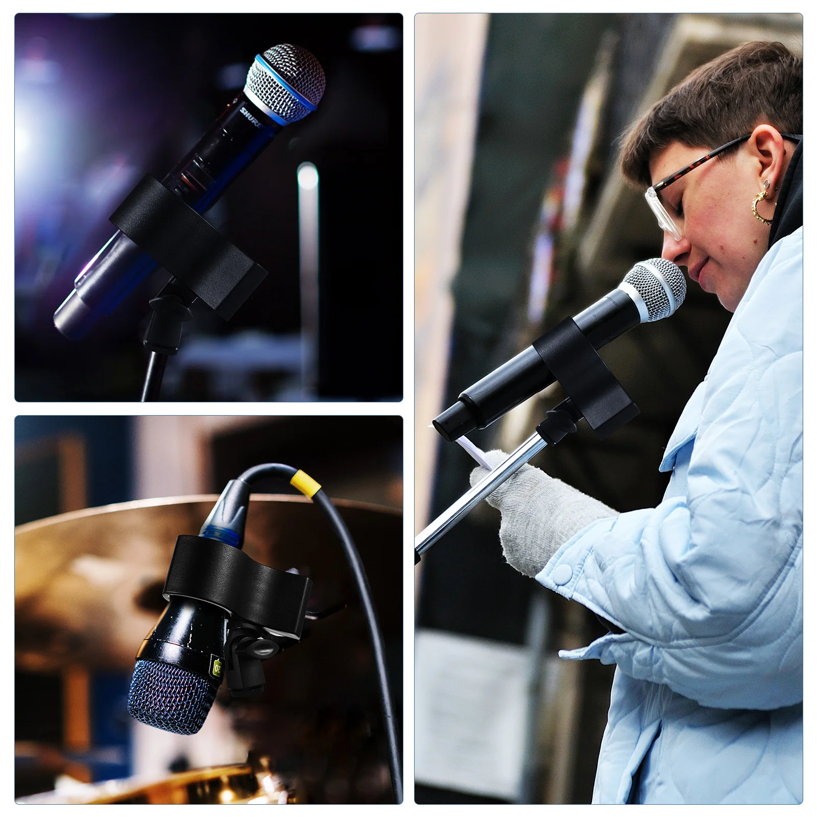 

3Pcs Microphone Fix Clips Adjustable Design Reusable ABS Plastic Mic Holder for Stand Professional Recording Stages Conferences