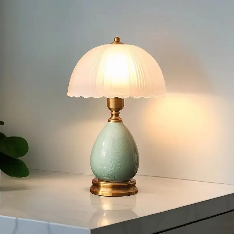 

European Retro Pastoral Study Bedroom Ceramic Glass Led Bedside Table Lamp