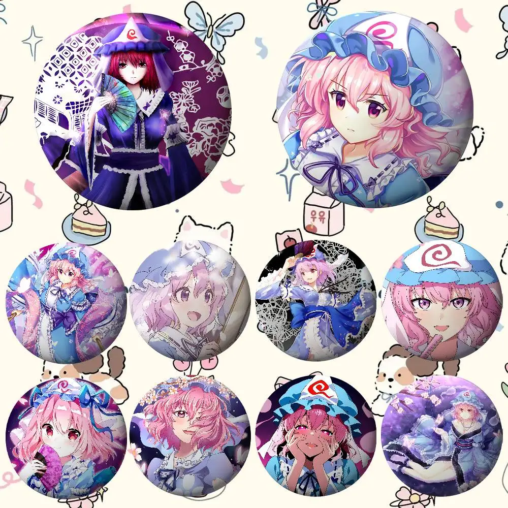 Broches de cubierta de dibujos animados Yuyuko Saigyouji, insignia de meme divertida, regalos de joyería de moda