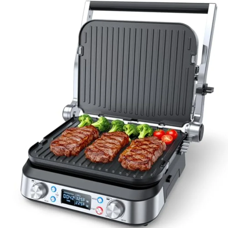 6-in-1 Electric Griddle and Indoor Grill 14'' for Steak Burger Eggs Smokeless Pancake Nonstick Removable 450F Dual Adjustable G