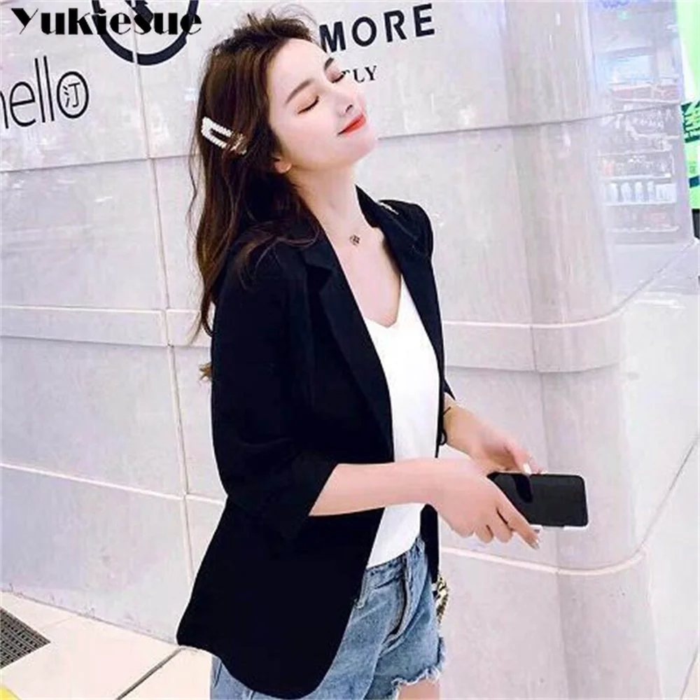 Cotton and Linen Suit Women\'s Jacket Spring Summer chic and elegant jackets Women\'s Short blazers White woman blazer for women