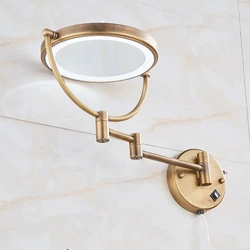 Telescopic Folding Makeup Mirror Zirconium Gold Antique Brass Dual round LED Light Bathroom Cosmetic Mirror with Magnification